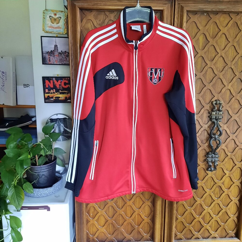 Adidas Climacool CVU Soccer Tiro Track Jacket - Red Colorblock Stripes Size L